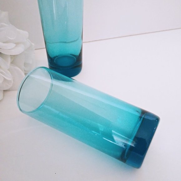 Mid Century Modern Highball Glasses Peacock Blue - Picture 2 of 7
